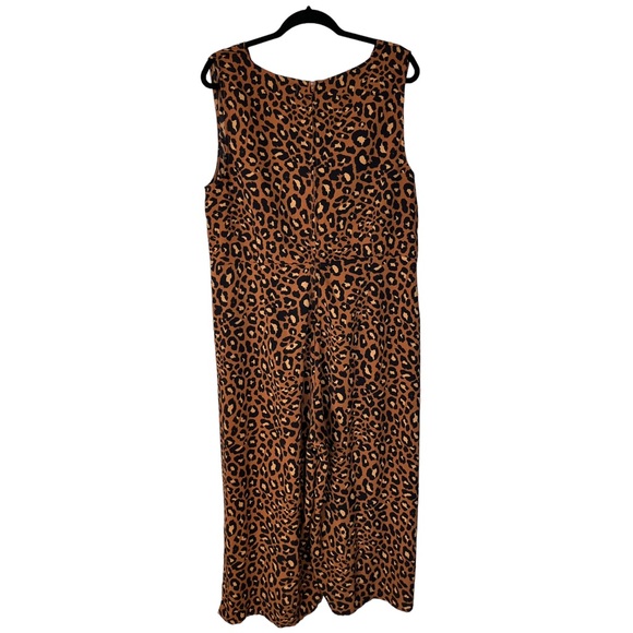 Worthington Crop Jumpsuit Leopard Animal Print Sleeveless V Neck Size 1X - Picture 2 of 13